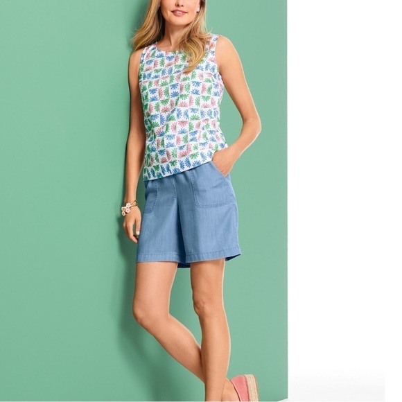 Talbots Daisy Eyelet Shell Tank Top, Pink Blue Green White, Size Small - Picture 2 of 5